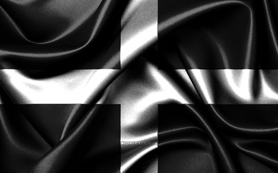 4k, Cornwall flag, silk wavy flags, english counties, Day of Cornwall, fabric flags, Flag of Cornwall, 3D art, Counties of England, Cornwall
