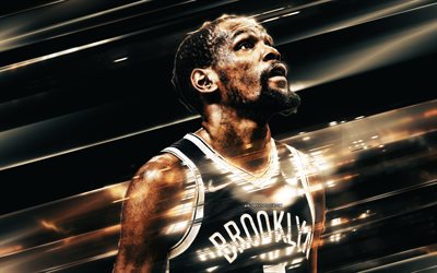 Kevin Durant, Brooklyn Nets, KD, creative art, american basketball player, blades lines art, USA, white background, basketball, NBA, Kevin Wayne Durant