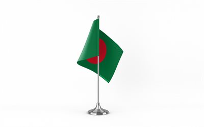 4k, bangladeş masa bayrağı, beyaz arkaplan, bangladeş bayrağı, metal çubuk üzerinde bangladeş bayrağı, ulusal semboller, bangladeş