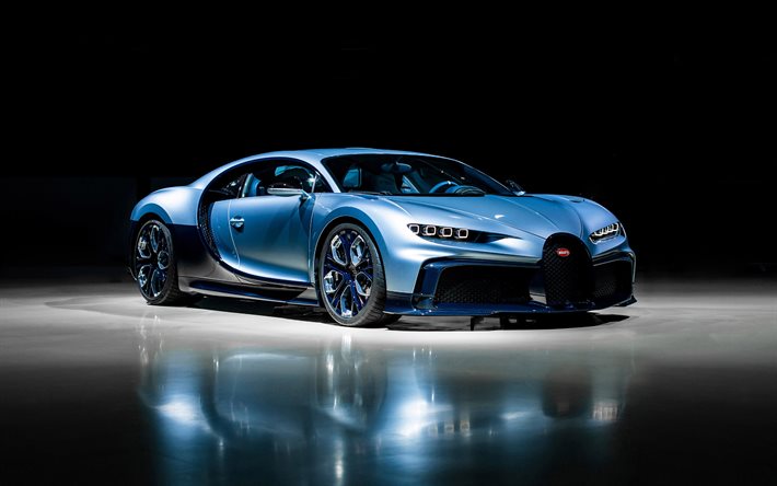 2022, bugatti chiron profil, 4k, hyperauto, vorderansicht, außen, blauer bugatti chiron, luxus supersportwagen, bugatti