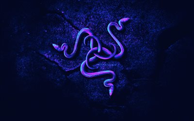 Razer 3D logo, 4K, purple stone background, Razer Cyberpunk, brands, creative, Razer logo, abstract art, Razer