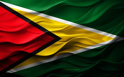 4k, drapeau de la guyane, pays d'amérique du sud, drapeau de guyana 3d, amérique du sud, drapeau du guyana, texture 3d, jour de la guyane, symboles nationaux, art 3d, guyane