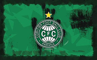 شعار كوريتيبا الجرونج, 4k, دوري الدراسية البرازيلية, خلفية الجرونج الخضراء, كرة القدم, شعار كوريتيبا, كوريتيبا, نادي كرة القدم البرازيلي, كوريتيبا fc