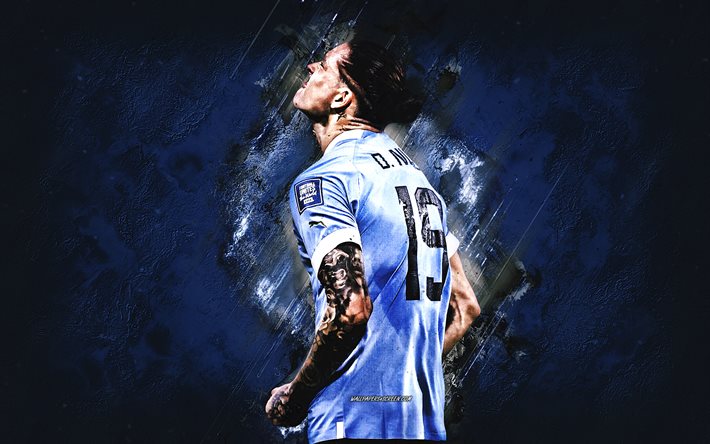 Darwin Nunez, Uruguay national football team, blue stone background, football, Uruguayan football player, Uruguay