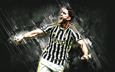 Dusan Vlahovic, Juventus FC, Serbian football player, white stone background, Serie A, Italy, football, Juve