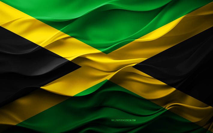 4k, bandeira da jamaica, países da américa do norte, bandeira da jamaica 3d, américa do norte, flag da jamaica, textura 3d, dia da jamaica, símbolos nacionais, 3d art, jamaica