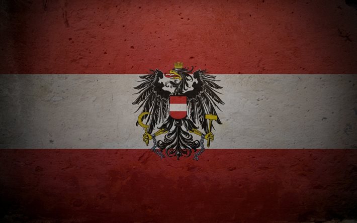 Austrian flag, arms of Austria, Austria, flag of Austria, wall