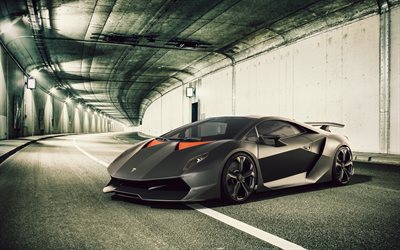 túnel de 2016, Lamborghini Sesto, carretera, supercars, gris Lamborghini