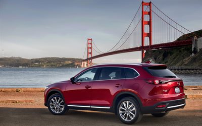 Mazda CX-9, 2016, la nouvelle Mazda, rouge Mazda, San Francisco, le Golden Gate, rouge CX-9