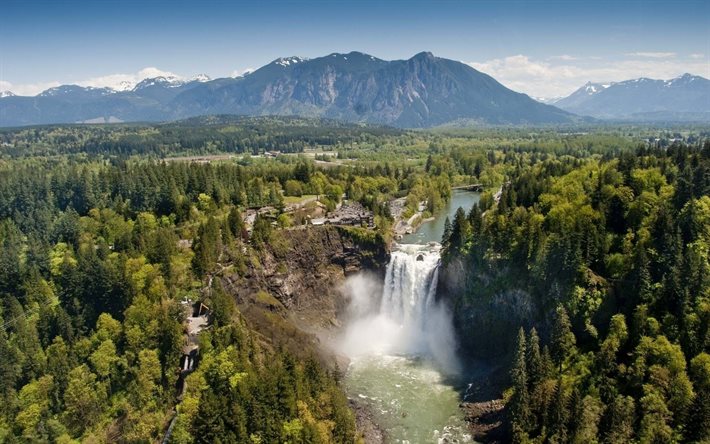 America, forest, river, waterfall, Washington, USA