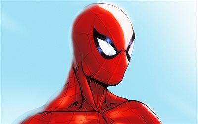 le visage de spider-man, 4k, des illustrations, des bandes dessinées marvel, des super-héros, cartoon spider-man, spiderman, spider-man 4k, spider-man