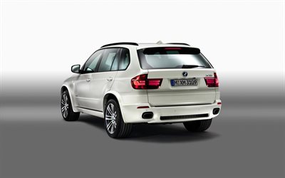 4k, BMW X5 xDrive50i M Sport Package, back view, 2011 cars, E70, White BMW X5, BMW X5 E70, 2011 BMW X5, german cars, BMW E70, BMW