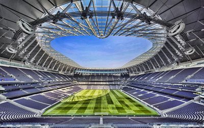 4k, Tottenham Hotspur Stadium, inside view, stands, football field, Premier League, London, England, football, Tottenham Hotspur FC, UK