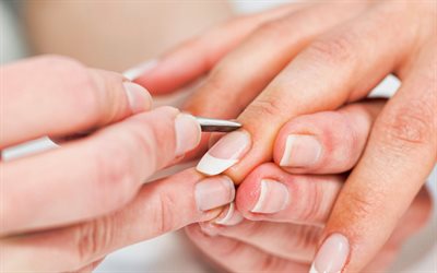 manicure, 4k, spa salon, cosmetic procedure, nail treatment, female hands during manicure, beauty treatments, cosmetic treatment, female hands