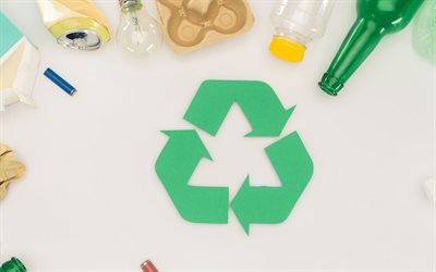 signo de reciclaje, 4k, ecología, clasificación de residuos, logotipo de reciclaje, signo de reciclaje verde, reciclaje de plástico, reciclaje de vidrio, conceptos ecológicos, reciclaje
