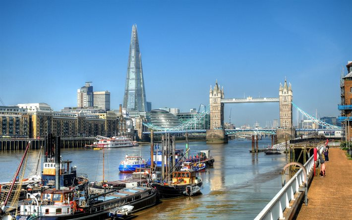 lontoo, ilta, the shard, tower bridge, thames, lontoon kaupunkikuva, joki, modernit rakennukset, lontoon pilvenpiirtäjät, englanti, iso-britannia