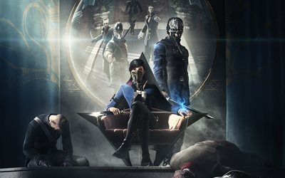 Dishonored 2, poster, characters, stealth action
