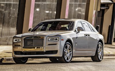 Rolls-Royce Ghost, 4k, coches de lujo, carretera, calle, blanco fantasma