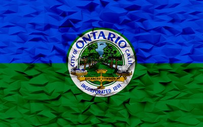 Flag of Ontario, California, 4k, American cities, 3d polygon background, Ontario flag, 3d polygon texture, Day of Ontario, 3d Ontario flag, American national symbols, 3d art, Ontario, USA