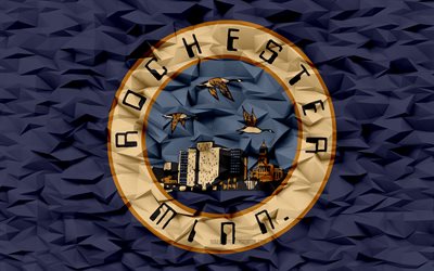 Flag of Rochester, Minnesota, 4k, American cities, 3d polygon background, Allen flag, 3d polygon texture, Day of Rochester, 3d Rochester flag, American national symbols, 3d art, Rochester, USA