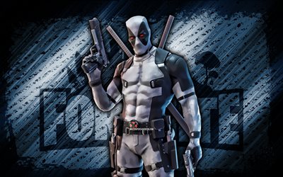 X-Force Deadpool Fortnite, 4k, blue diagonal background, grunge art, Fortnite, artwork, X-Force Deadpool Skin, Fortnite characters, X-Force Deadpool, Fortnite X-Force Deadpool Skin