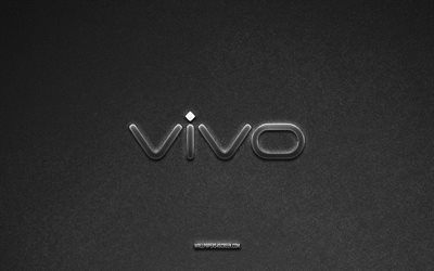 vivoのロゴ, 灰色の石の背景, 生体エンブレム, テクノロジーのロゴ, 生体内, メーカーブランド, vivo メタルロゴ, 石のテクスチャ