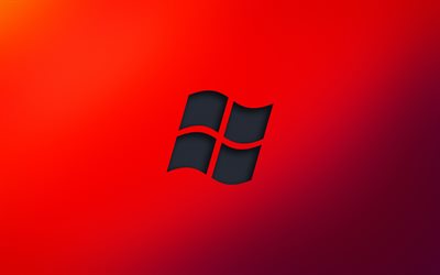 윈도우 로고, 4k, 빨간색 배경, 창의적인, 마이크로소프트, 윈도우 블랙 로고, 미니멀리즘, 창, 마이크로소프트 윈도우
