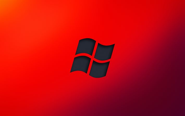 windows-logo, 4k, rote hintergründe, kreativ, microsoft, schwarzes windows-logo, minimalismus, windows, microsoft windows