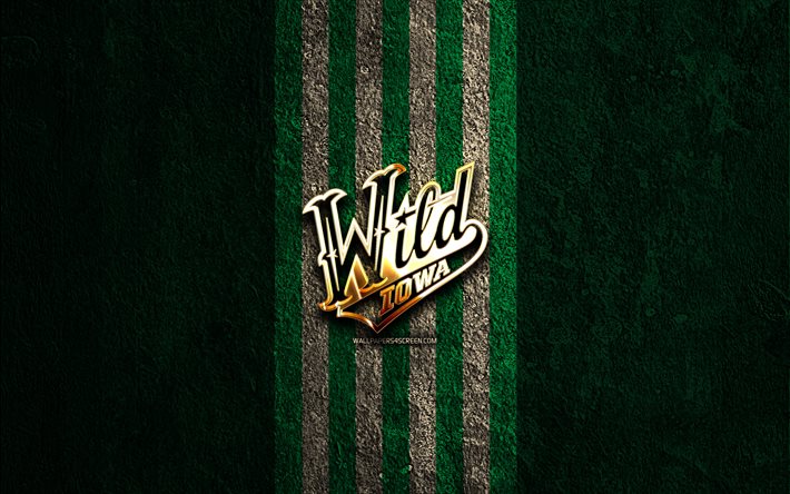 iowa wild kultainen logo, 4k, vihreä kivi tausta, ahl, amerikkalainen jääkiekkojoukkue, iowa wild logo, jääkiekko, iowa wild