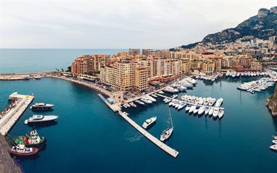 Monaco, bay, white yachts, marina, sailboats, luxury yachts, Monaco cityscape, mediterranean sea