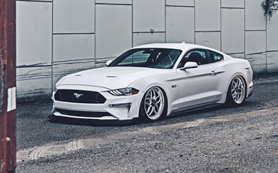 ford mustang gt fastback, 4k, low rider, 2022 voitures, muscle cars, blanc ford mustang, supercars, 2022 ford mustang, voitures américaines, ford