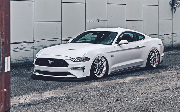 ford mustang gt fastback, 4k, low rider, 2022 autos, muscle cars, weißer ford mustang, supersportwagen, 2022 ford mustang, amerikanische autos, ford