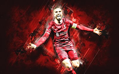 Jordan Henderson, Liverpool FC, english footballer, midfielder, red stone background, football, premier league, Еngland, Henderson Liverpool