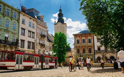 town hall, lvov, Pazar Meydanı, tramvay Çan Kulesi, Ukrayna