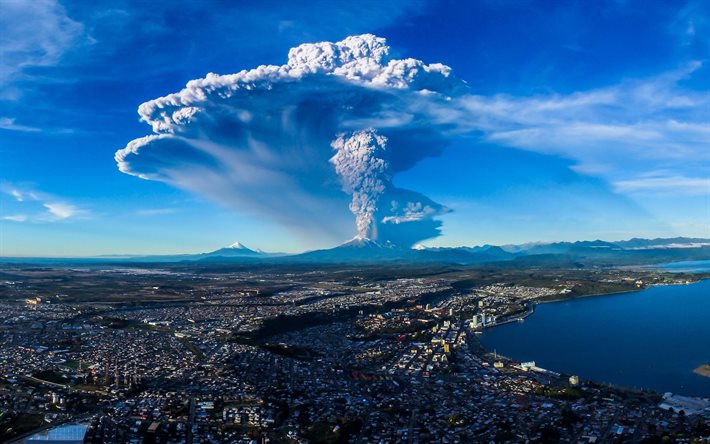 火山calbuco, 噴火, llanquihue湖, チリ