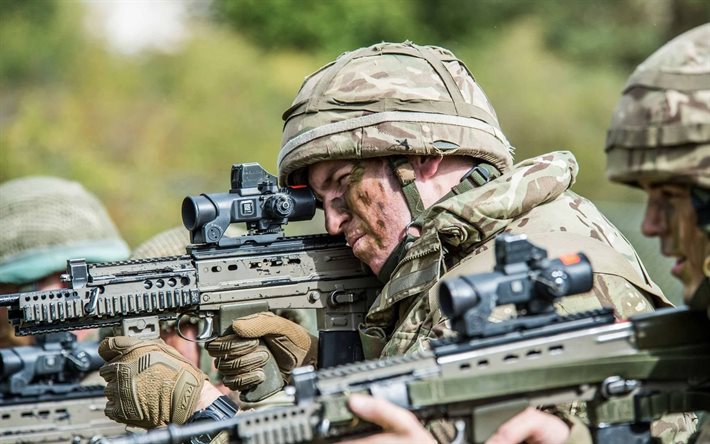 british soldiers, exercises, assault rifle, l85a2