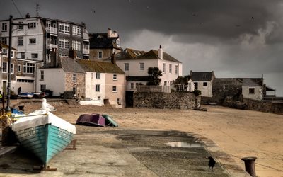 st ives, west cornwall, boats, promenade, england