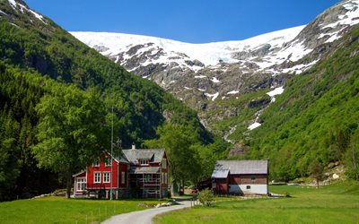 floresta, montanhas, chalé, município de odda, noruega