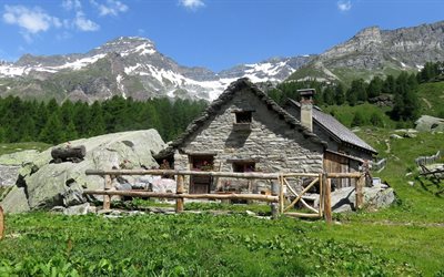 alps, stone cottage, italy