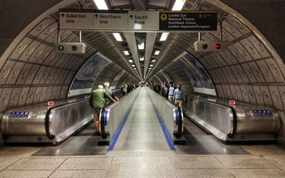 tunnelbana, rulltrappa, tunnelbana i london, station waterlow