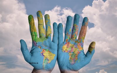 mãos-mapa, mapa do mundo, palma, criativo