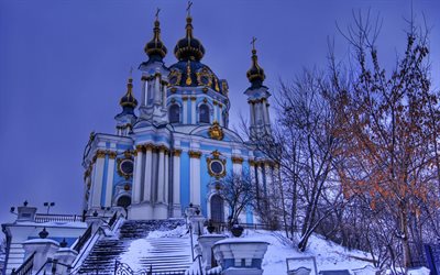 baroque, st andrew's church, winter evening, kiev