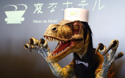 robot-raptor, robot-porter, el hotel, japón