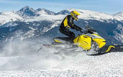 jump, snowmobile, mountains, snow, ski-doo mxz