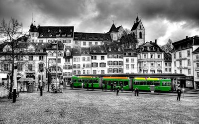vihreä raitiovaunu, basel, sveitsi