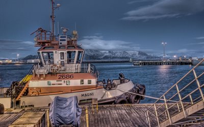 pier, the ocean, tug, arctic, reykjavik, iceland