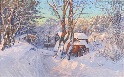 anselm of saltzberg, anshelm schultzberg, swedish artist, winter landscape, winter's tale