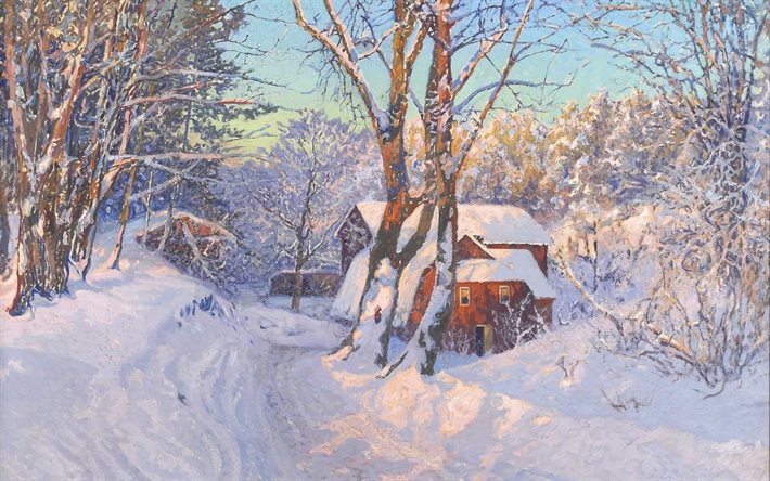 anselm saltzberg, anshelm schultzberg, İsveçli sanatçı, Kış manzara, kış masalı
