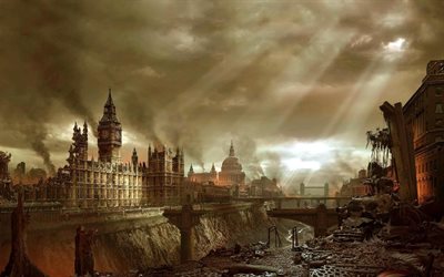 postapokalipsis, london, ruiner, big ben