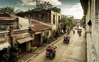 moto, strada tranquilla, città pasavign, filippine